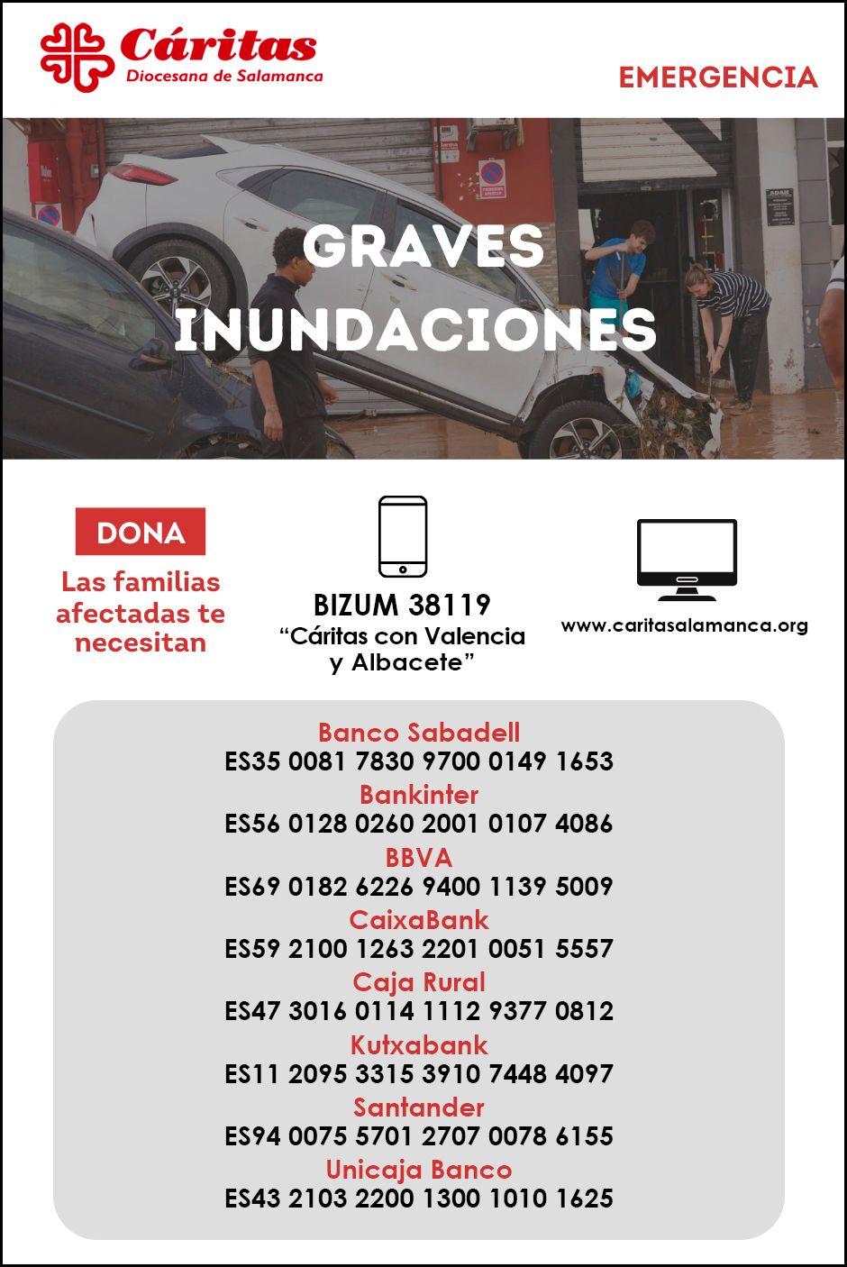 CATÓLICOS EN SALAMANCA – Cáritas diocesana se suma a la campaña de emergencia para apoyar a los afectados por la DANA en Valencia y Albacete