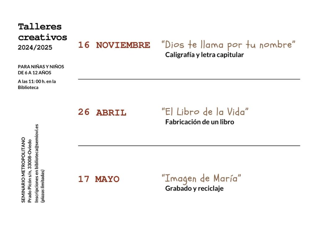 CATÓLICOS DE ASTURIAS – La Biblioteca del Seminario vuelve a organizar talleres para niños