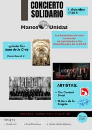 CATÓLICOS EN VALENCIA – Concierto solidario de Manos Unidas Valencia, este domingo, a beneficio de los afectados por la DANA