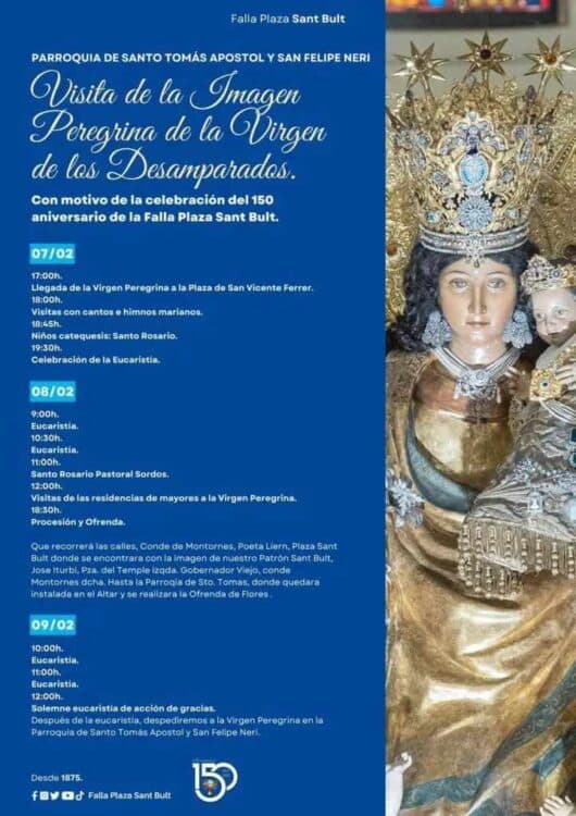 CATÓLICOS EN VALENCIA – Visita de la imagen peregrina de la Virgen a la parroquia de Santo Tomás Apóstol y San Felipe Neri, el 7, 8 y 9 de febrero