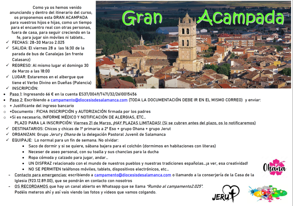 CATÓLICOS EN SALAMANCA – Pastoral Juvenil organiza una gran acampada para niños de Primaria hasta segundo de la ESO