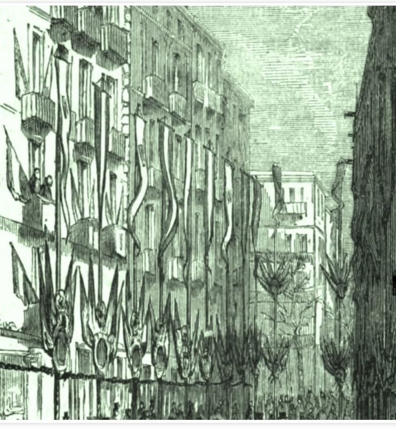 Tradicionalismo – Barcelona, 1860: «El número de banderas españolas que adornaban las calles se contaban por miles» (Víctor Balaguer)