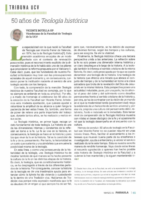 CATÓLICOS EN VALENCIA – Vicente Botella: «50 años de Teología histórica»
