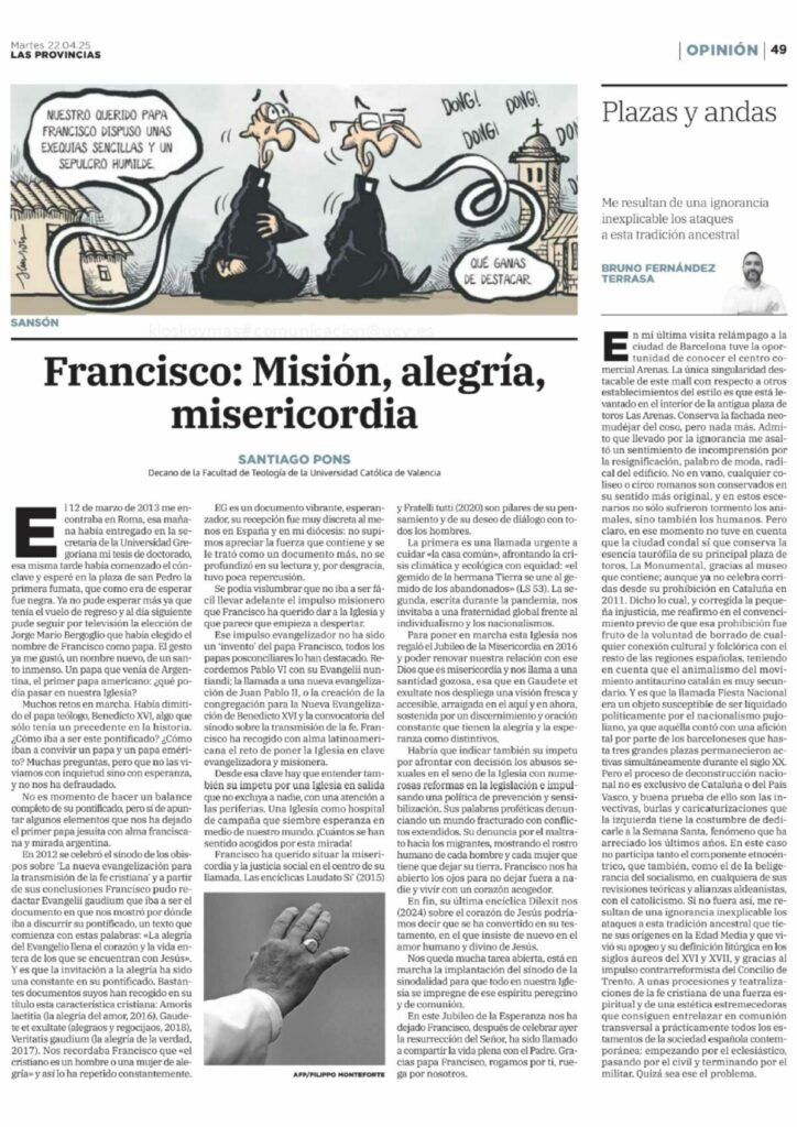 CATÓLICOS EN VALENCIA – Santiago Pons: «Francisco: misión, alegría, misericordia»