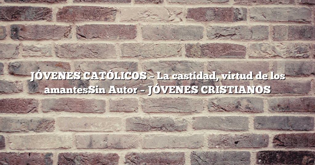 JÓVENES CATÓLICOS – La castidad, virtud de los amantesSin Autor – JÓVENES CRISTIANOS