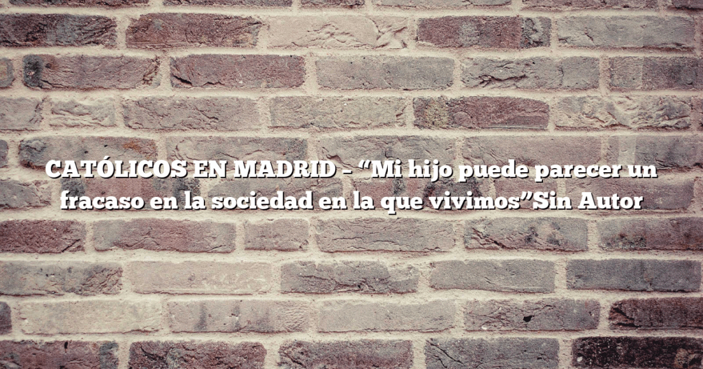 CATÓLICOS EN MADRID – “Mi hijo puede parecer un fracaso en la sociedad en la que vivimos”Sin Autor