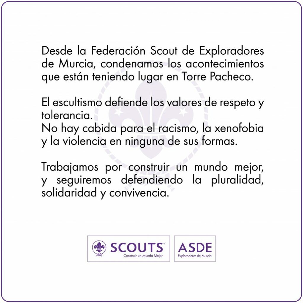 SCOUTS CATÓLICOS ESPAÑA – Comunicado de la Federación Scout de Murcia – Torre Pacheco: violencia y rechazo