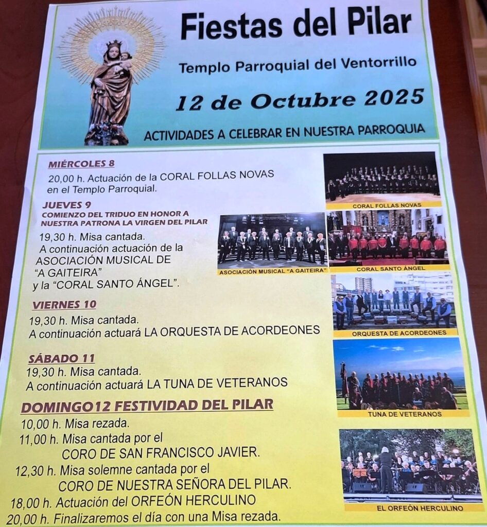 CATÓLICOS EN LA CORUÑA – Programación Celebraciones Parroquiales Fiestas del Pilar y Mural del Mes de Octubre