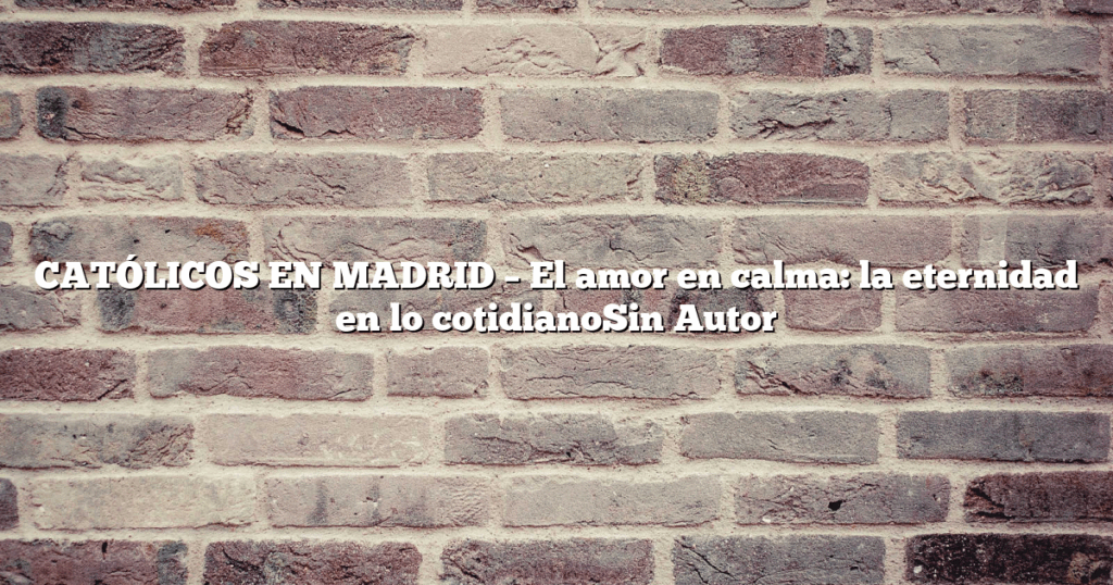 CATÓLICOS EN MADRID – El amor en calma: la eternidad en lo cotidianoSin Autor