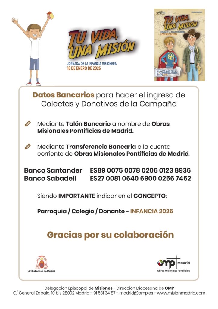 CATÓLICOS EN MADRID – Colabora con la INFANCIA MISIONERA – Cuentas Bancarias