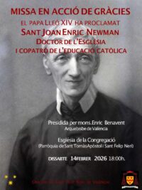 CATÓLICOS EN VALENCIA – Misa de acción de gracias, este sábado, por la proclamación de San John Henry Newman como Doctor de la Iglesia