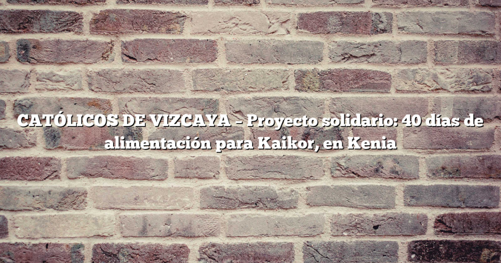 CATÓLICOS DE VIZCAYA – Proyecto solidario: 40 días de alimentación para Kaikor, en Kenia