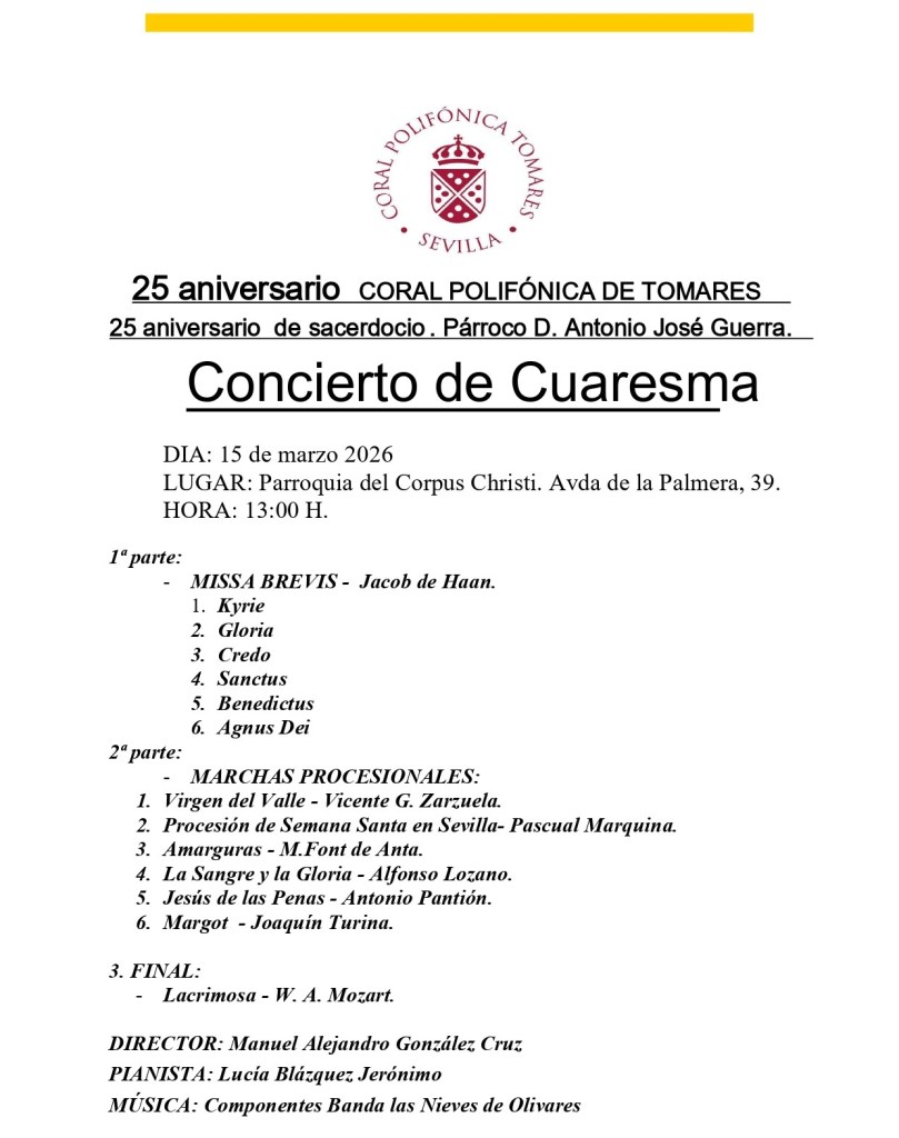 CATÓLICOS EN SEVILLA – Concierto de Cuaresma en nuestra Parroquia.
