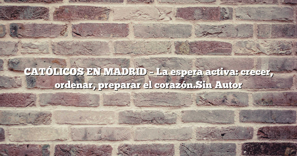 CATÓLICOS EN MADRID – La espera activa: crecer, ordenar, preparar el corazón.Sin Autor