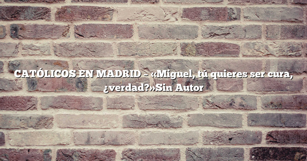 CATÓLICOS EN MADRID – «Miguel, tú quieres ser cura, ¿verdad?»Sin Autor