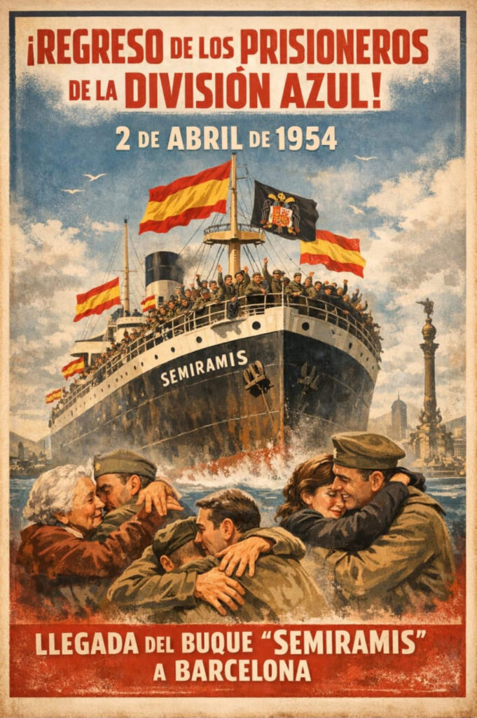 Tradicionalismo – Regreso de los Prisioneros de la DIVISIÓN AZUL. Barcelona, 2 de abril de 1954