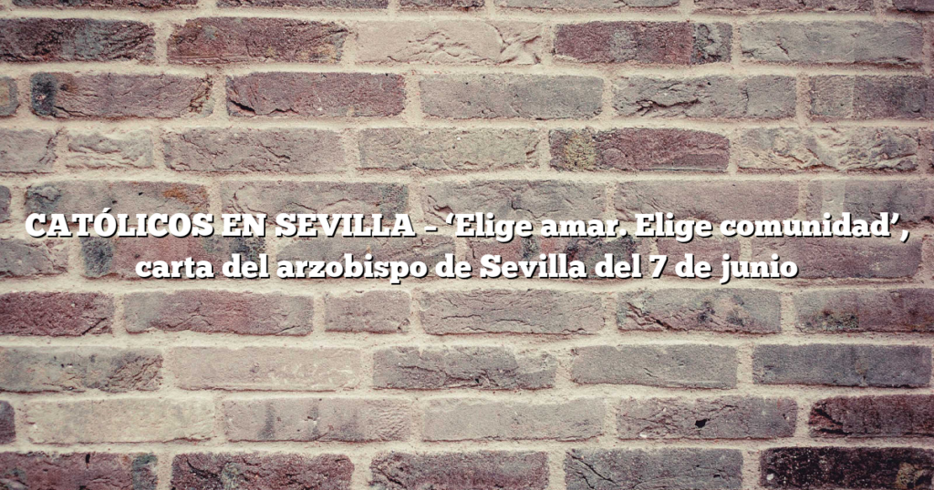 CATÓLICOS EN SEVILLA – ‘Elige amar. Elige comunidad’, carta del arzobispo de Sevilla del 7 de junio