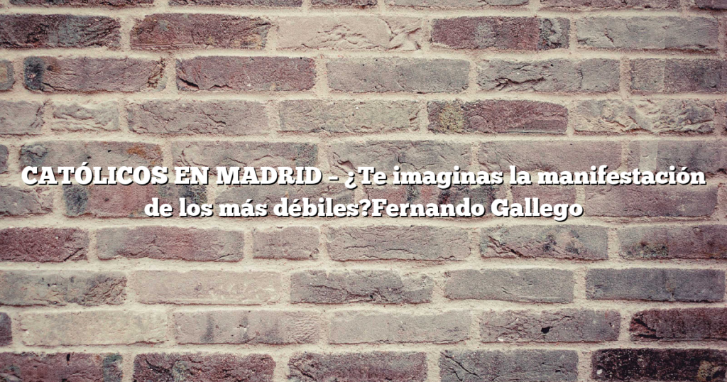 CATÓLICOS EN MADRID – ¿Te imaginas la manifestación de los más débiles?Fernando Gallego
