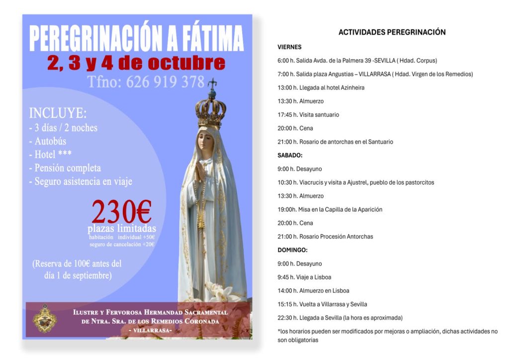 CATÓLICOS EN SEVILLA – Peregrinación a Fátima organizada por la Hermandad Sacramental de nuestra Parroquia.