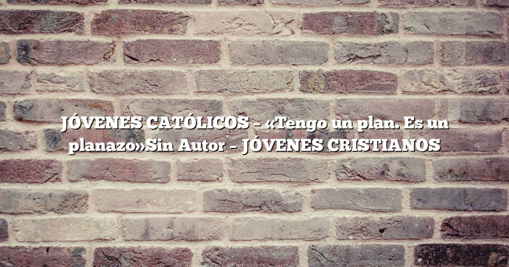 JÓVENES CATÓLICOS – «Tengo un plan. Es un planazo»Sin Autor – JÓVENES CRISTIANOS